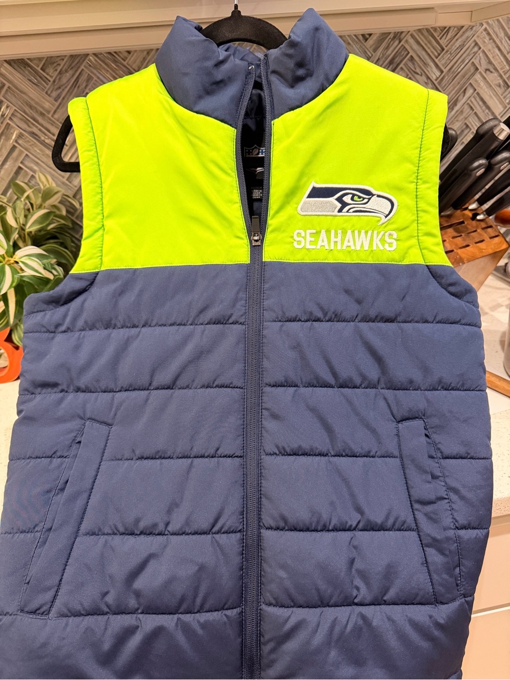 NFL Seahawks Boys Navy and Neon Green Puffer Vest